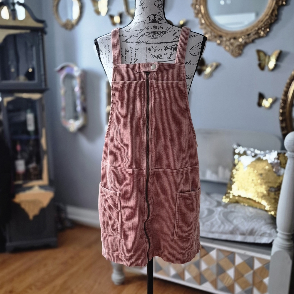 Forever 21 90s-Vibe Blush Corduroy Zip-Up Dress Medium